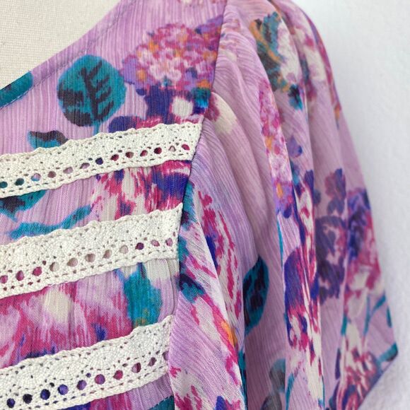 Julies Closet Lavender Chiffon Sheer Blouse Med Batwings Whimsy Fairy Boho Angel - Picture 5 of 11